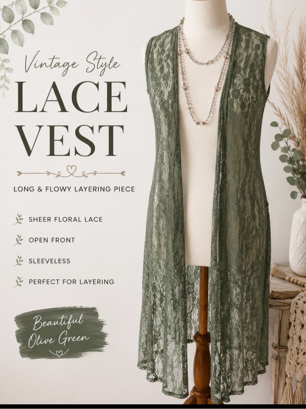 LuLaRoe Olive Green Lace Vest